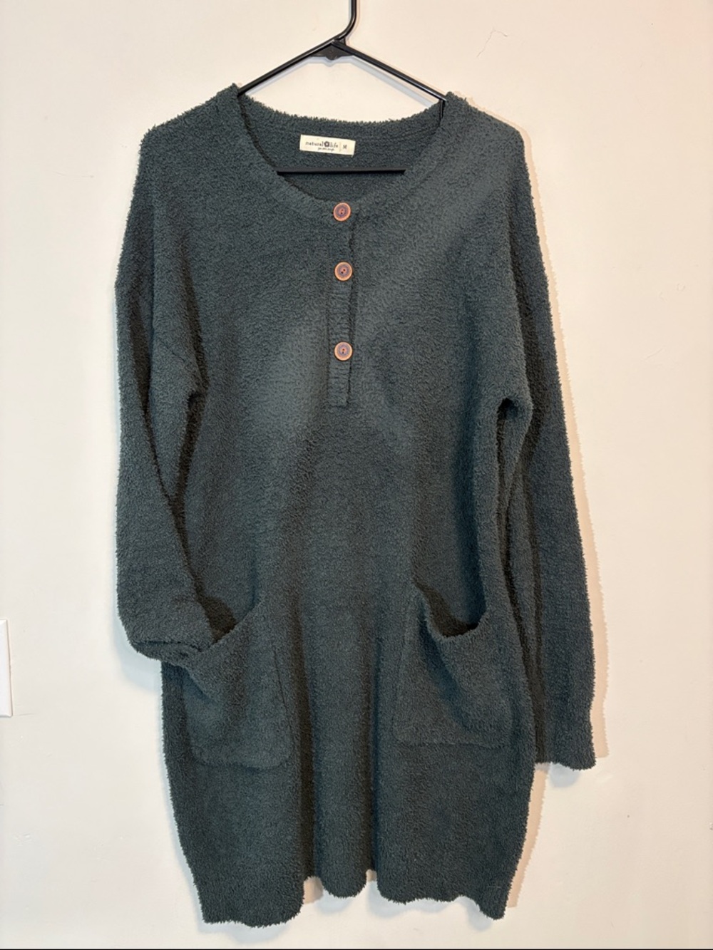 Natural Life "Cozy Up" Pajama Lounge Mini Dress in Dark Teal/Hunter Green Medium